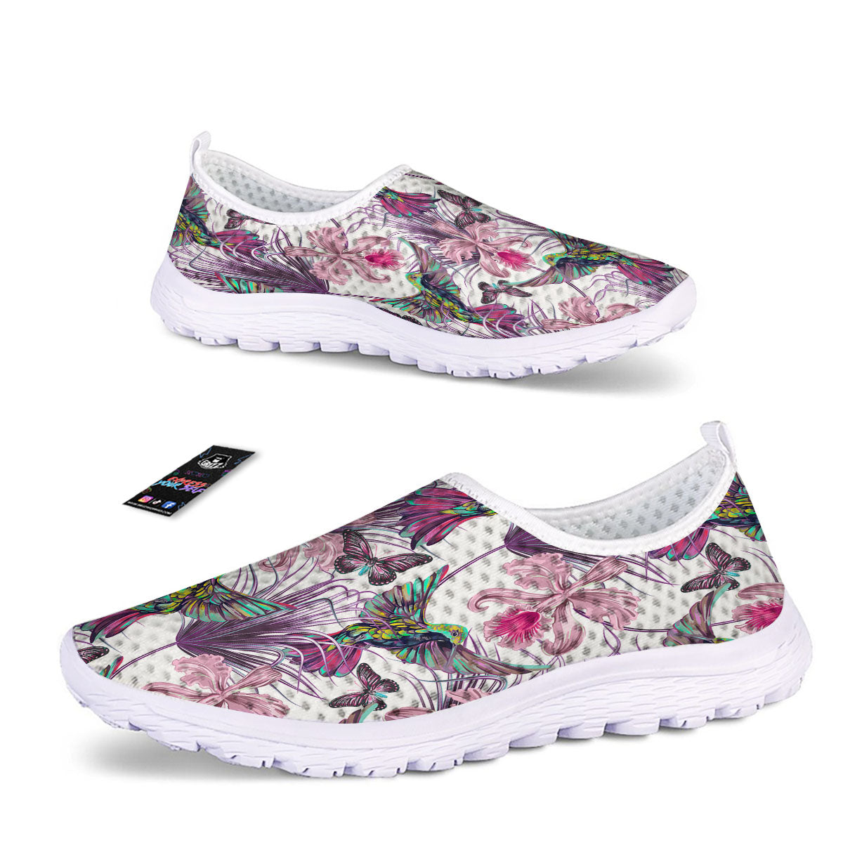 Hummingbird And Pink Flowers Print Nurse Shoes-grizzshop