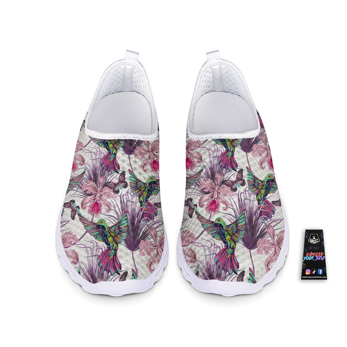 Hummingbird And Pink Flowers Print Nurse Shoes-grizzshop