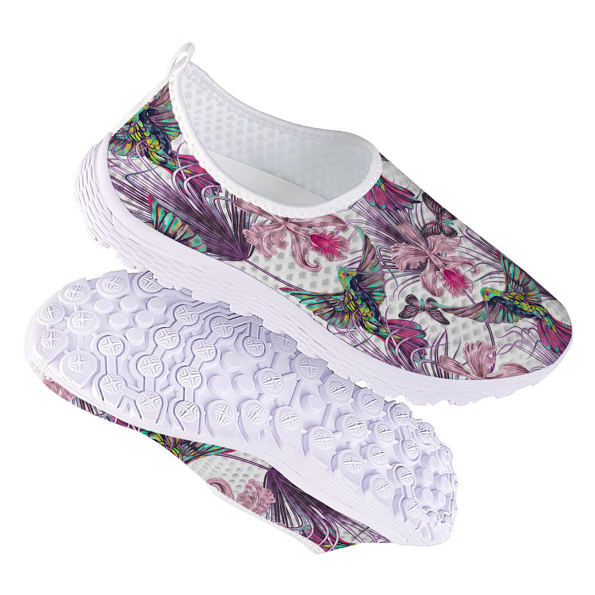 Hummingbird And Pink Flowers Print Nurse Shoes-grizzshop