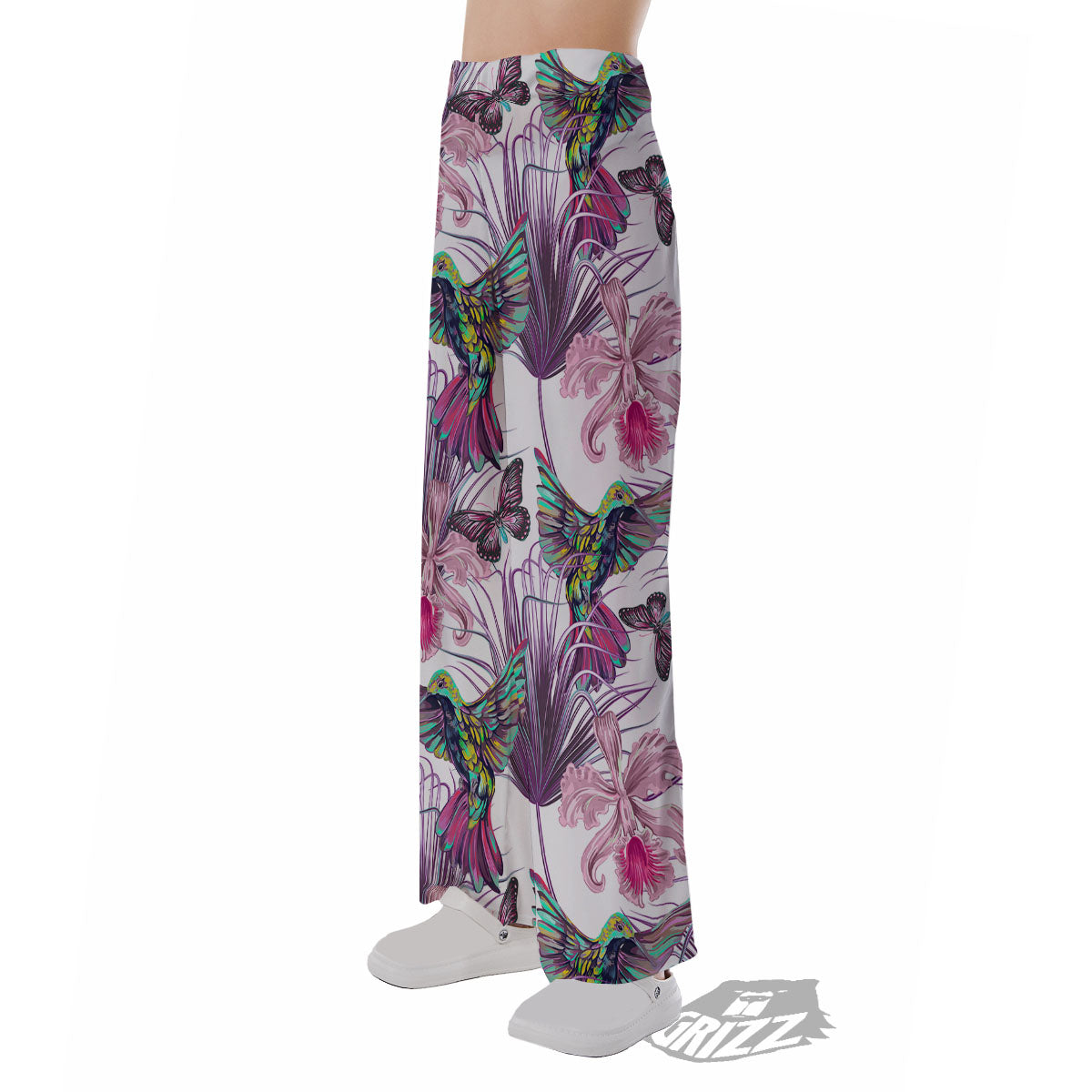 Hummingbird And Pink Flowers Print Pajama Pants-grizzshop