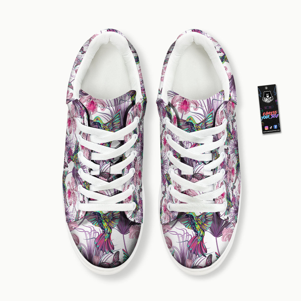 Hummingbird And Pink Flowers Print Platform Shoes-grizzshop