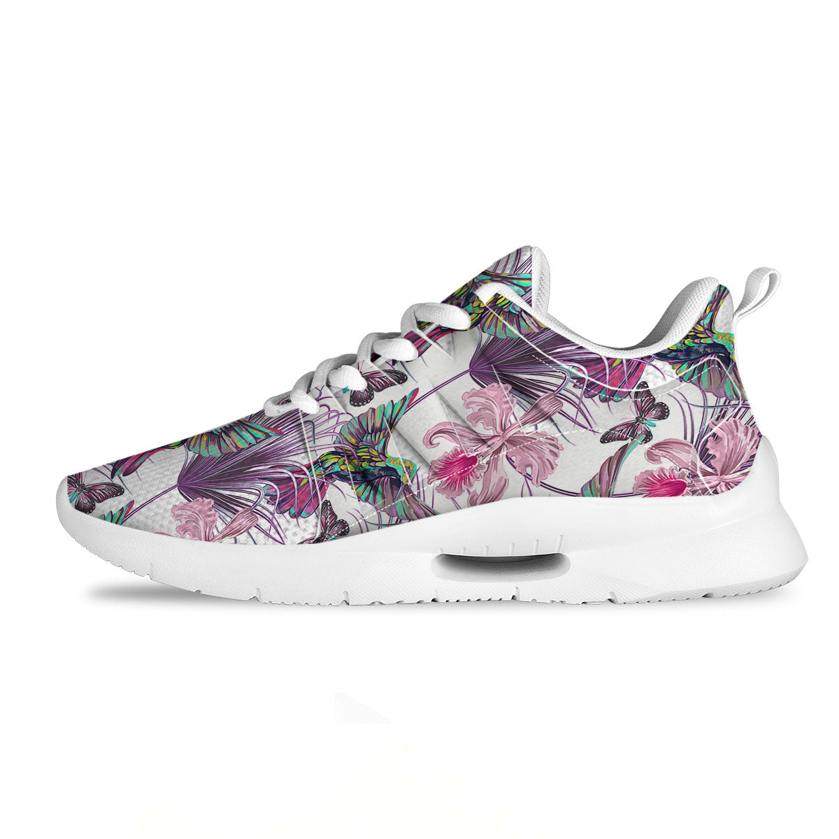 Hummingbird And Pink Flowers Print Tennis Shoes-grizzshop