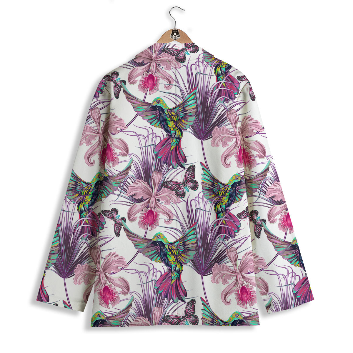 Hummingbird And Pink Flowers Print Women's Blazer-grizzshop