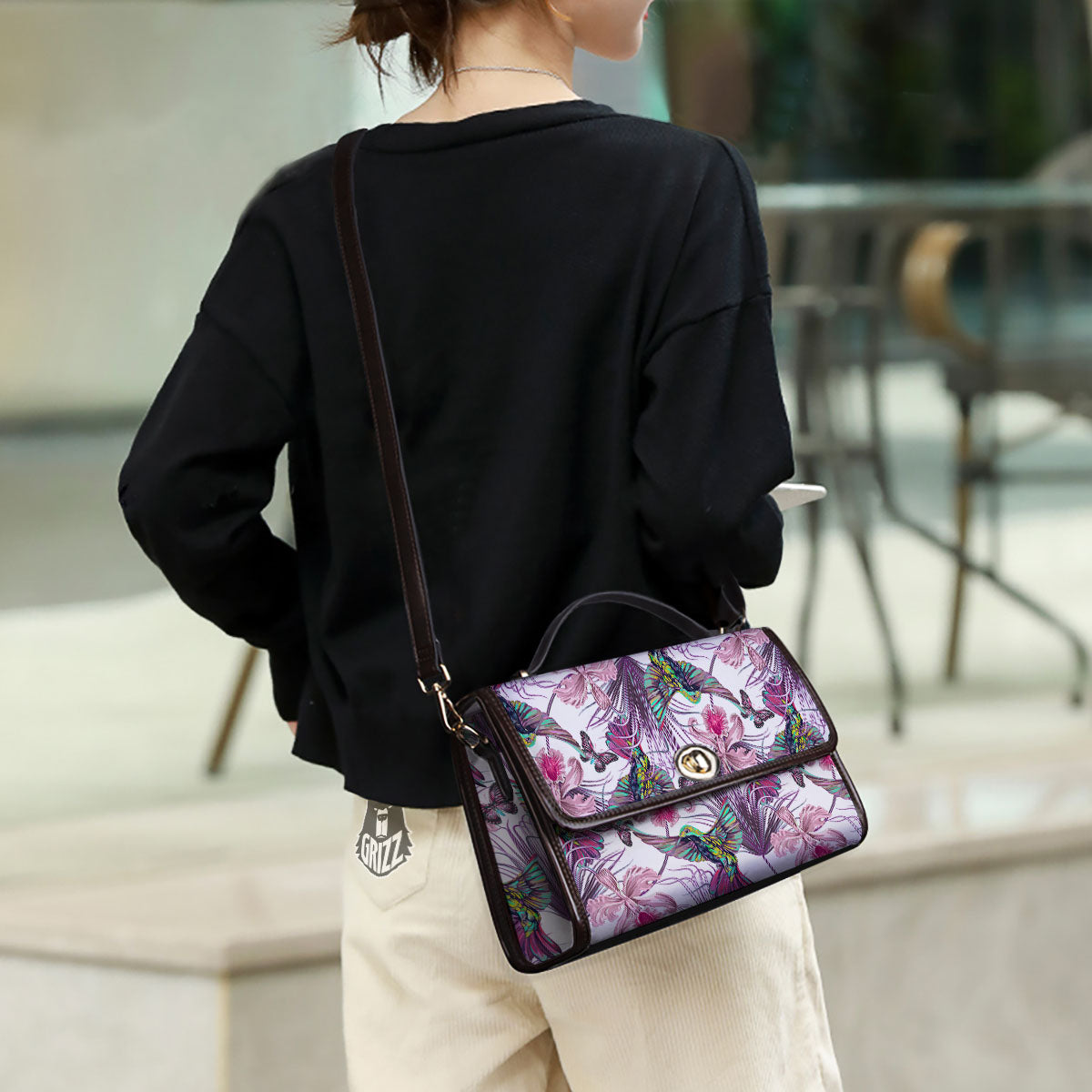 Hummingbird And Pink Flowers Print Women's Satchel Bag-grizzshop