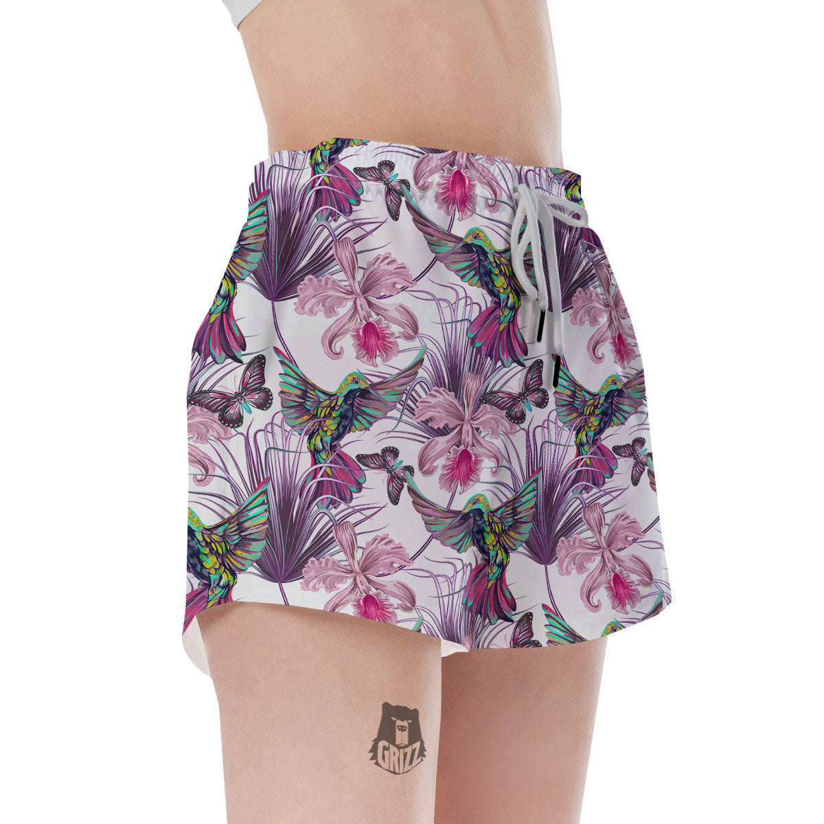 Hummingbird And Pink Flowers Print Women's Shorts-grizzshop