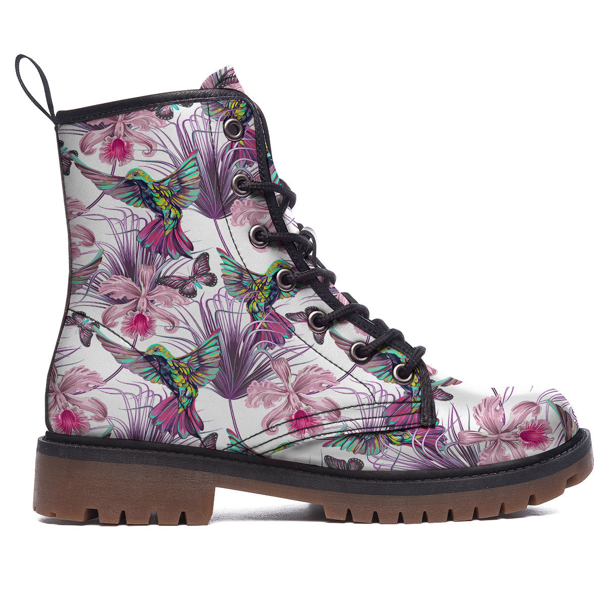 Hummingbird And Pink Flowers Print Work Boots-grizzshop