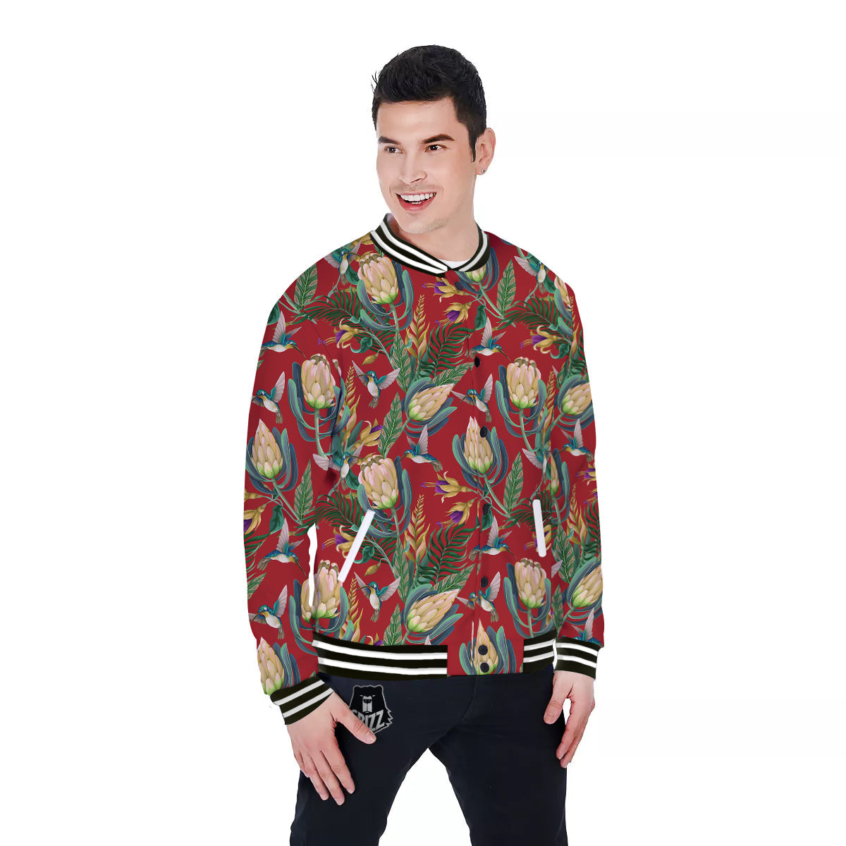 Hummingbird And Wild Flowers Print Pattern Baseball Jacket-grizzshop