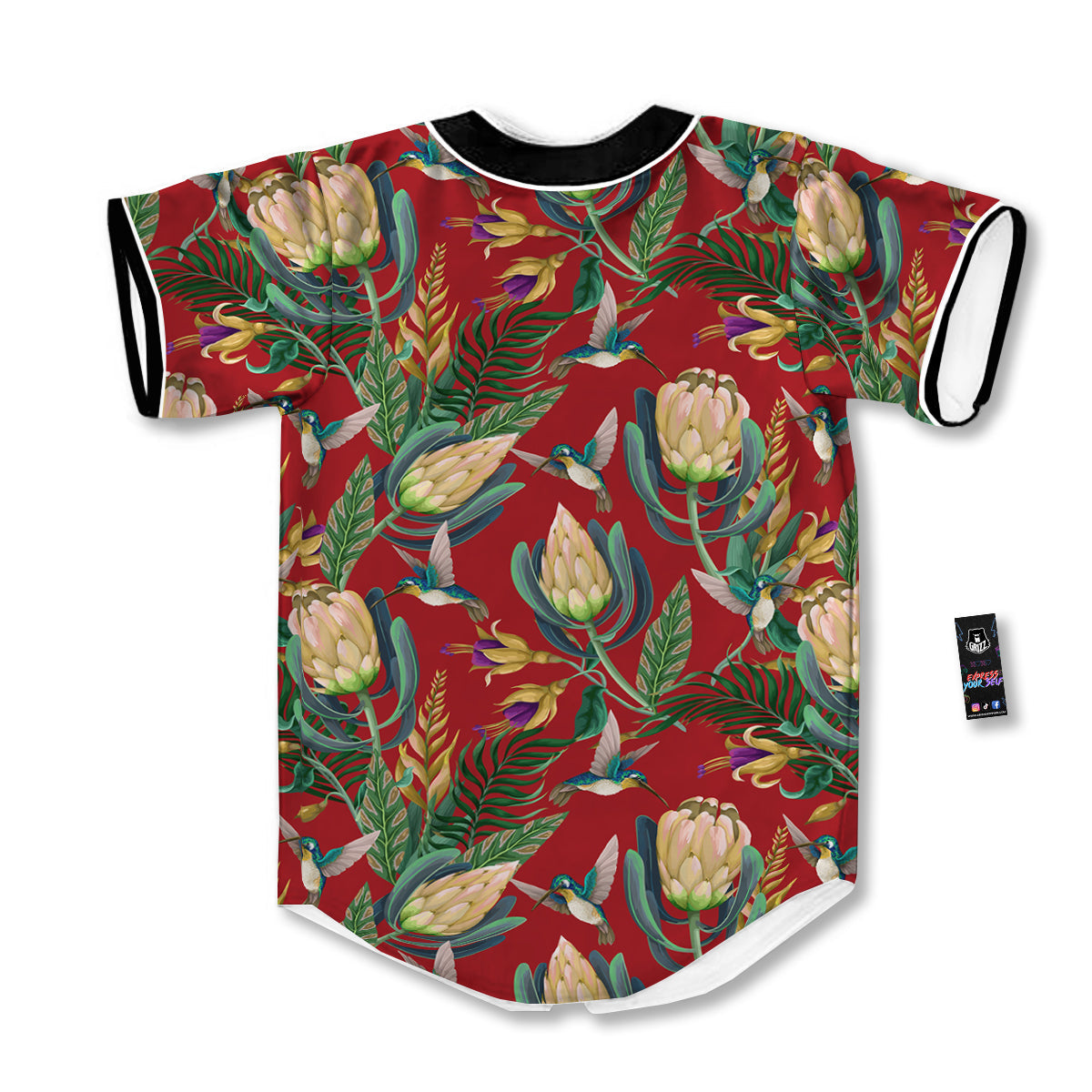 Hummingbird And Wild Flowers Print Pattern Baseball Jersey-grizzshop