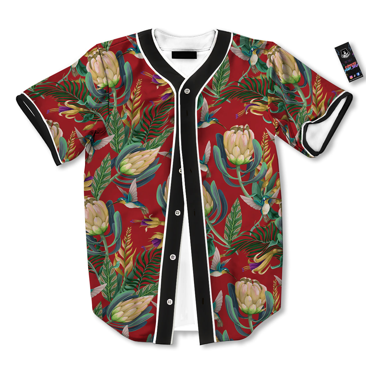 Hummingbird And Wild Flowers Print Pattern Baseball Jersey-grizzshop