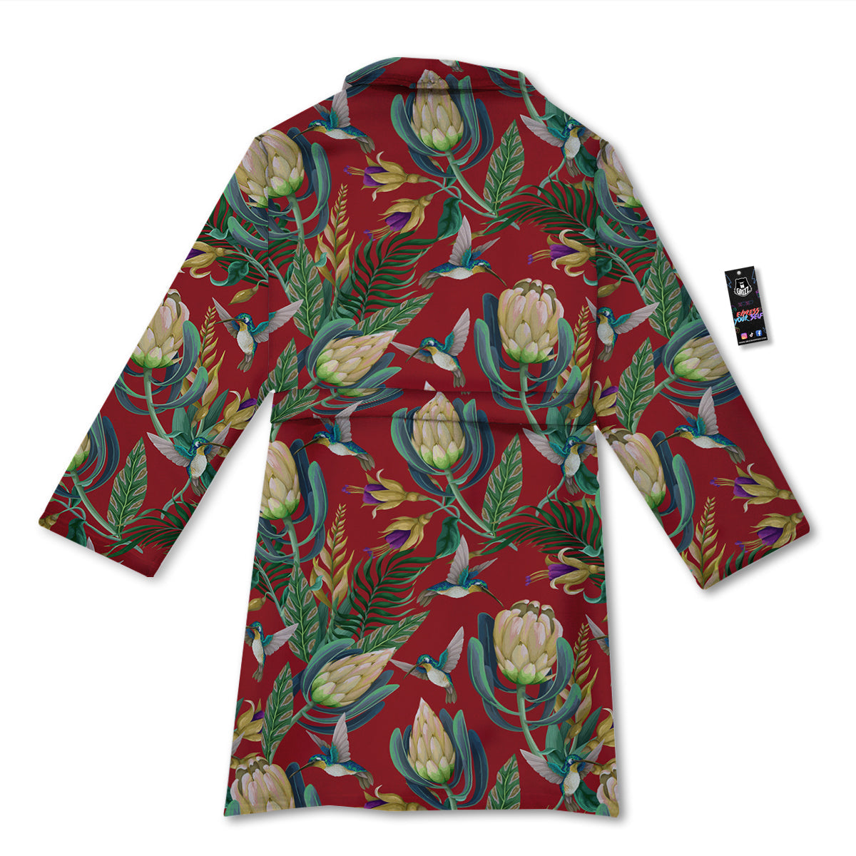 Hummingbird And Wild Flowers Print Pattern Bathrobe-grizzshop