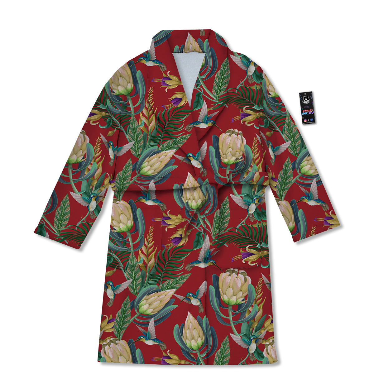 Hummingbird And Wild Flowers Print Pattern Bathrobe-grizzshop