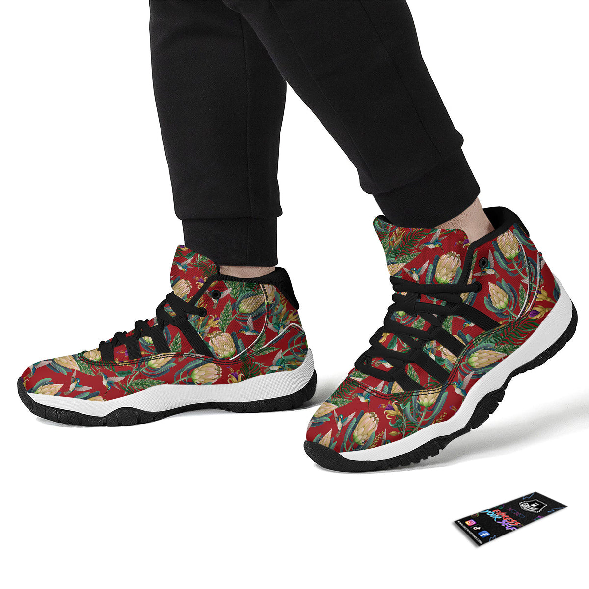 Hummingbird And Wild Flowers Print Pattern Black Bball Shoes-grizzshop