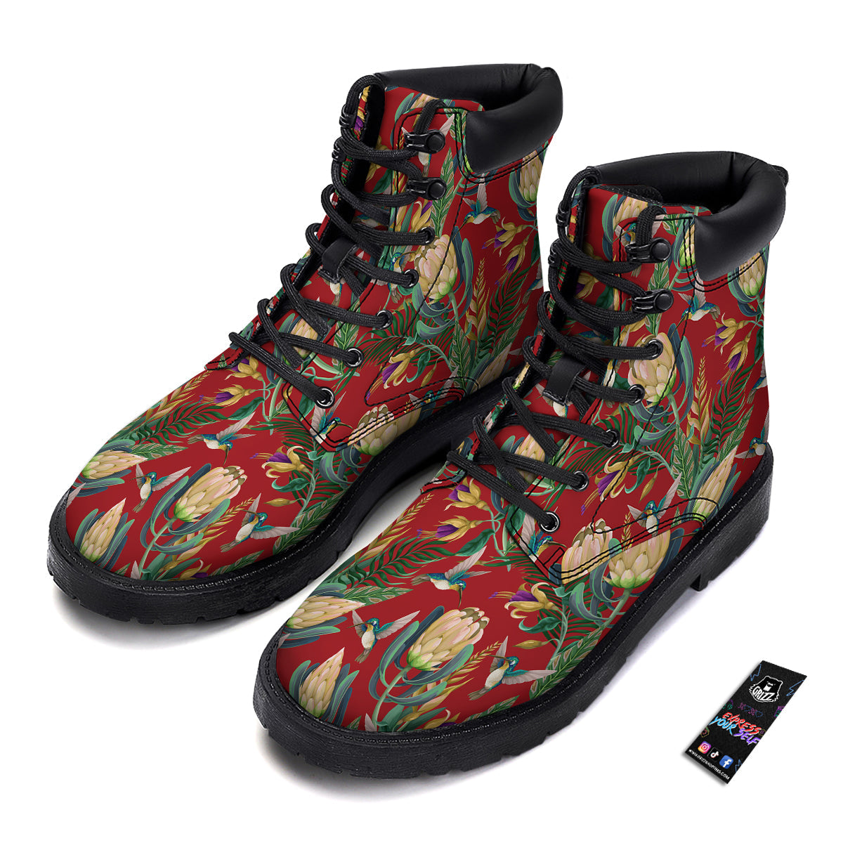 Hummingbird And Wild Flowers Print Pattern Boots-grizzshop