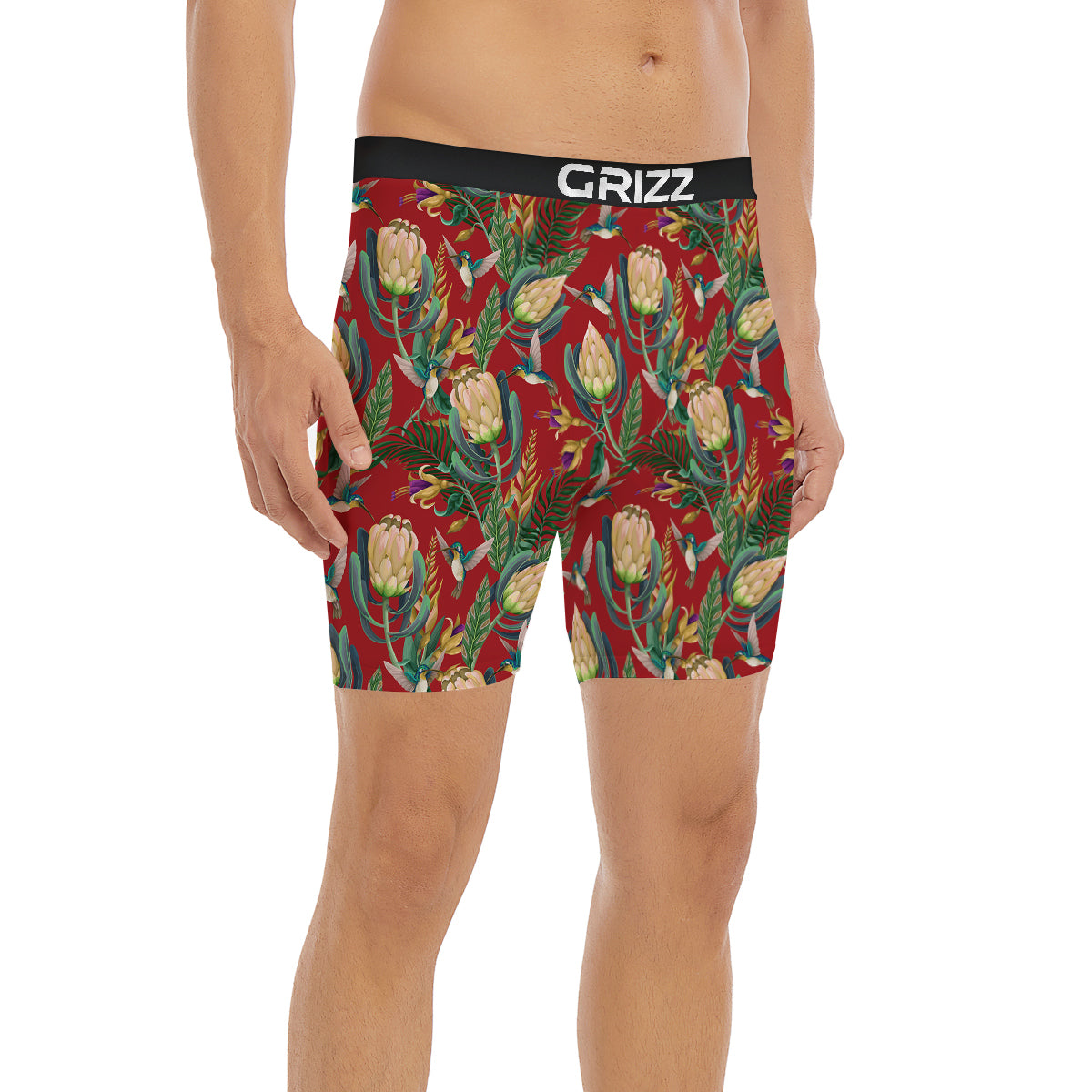 Hummingbird And Wild Flowers Print Pattern Boxer Briefs-grizzshop