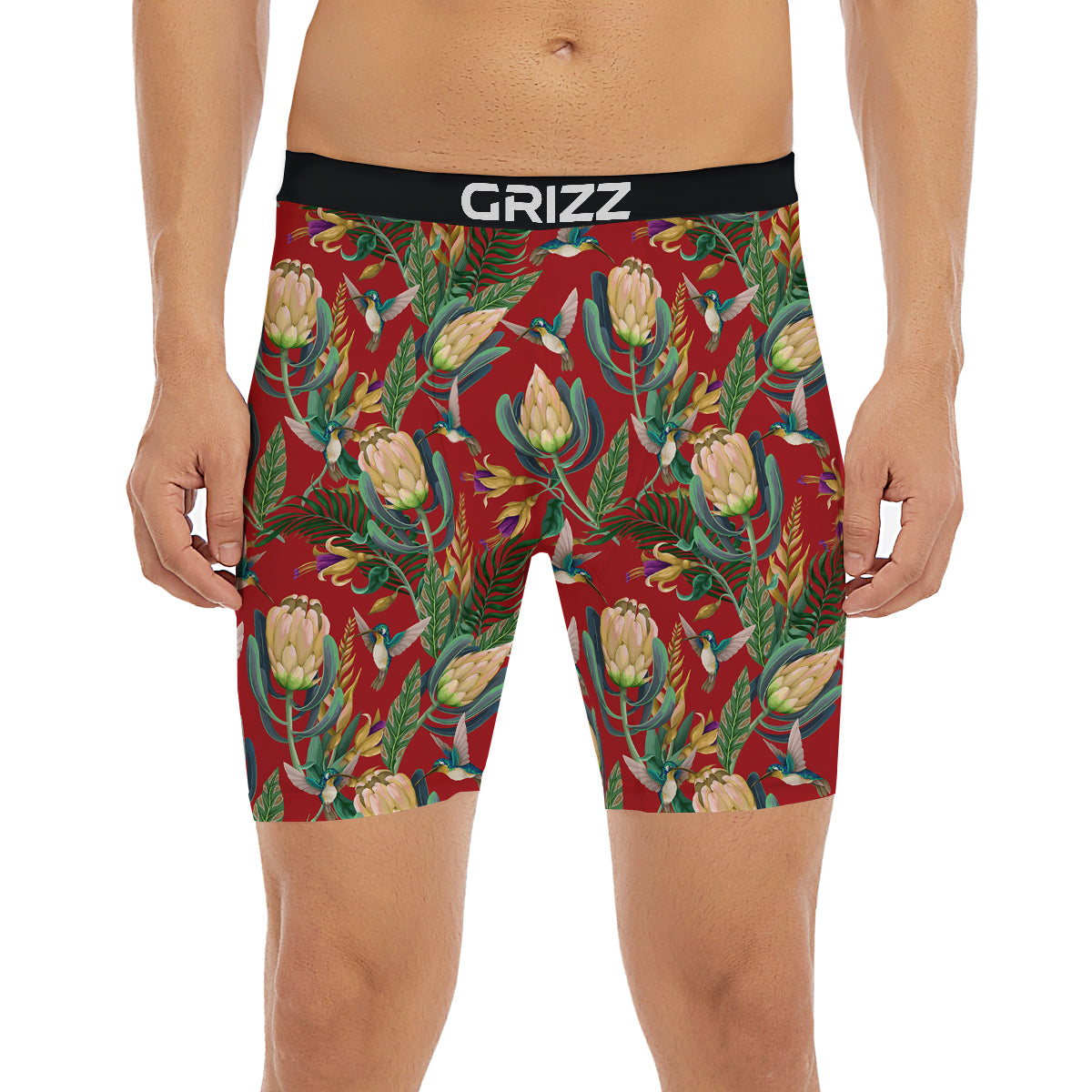 Hummingbird And Wild Flowers Print Pattern Boxer Briefs-grizzshop
