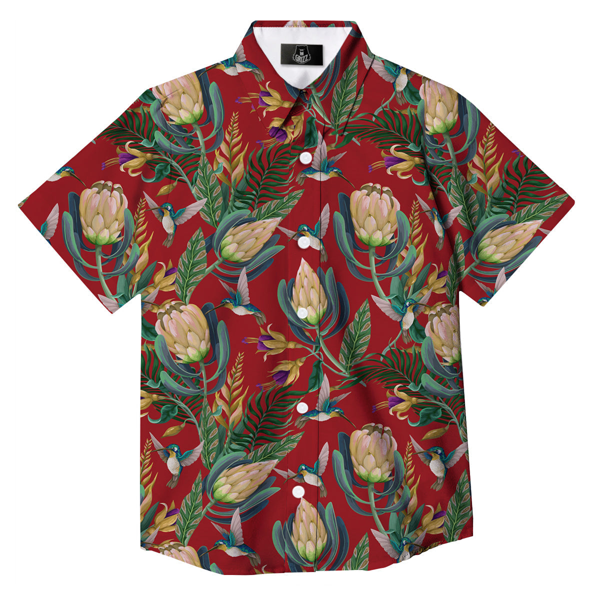 Hummingbird And Wild Flowers Print Pattern Button Up Shirt-grizzshop