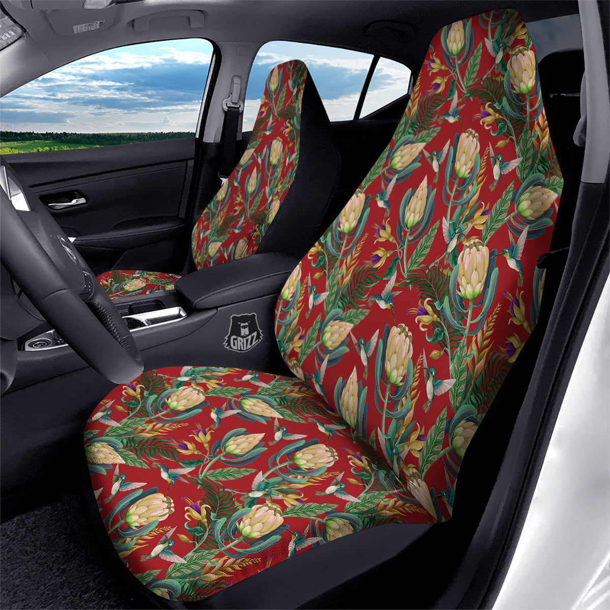Hummingbird And Wild Flowers Print Pattern Car Seat Covers-grizzshop