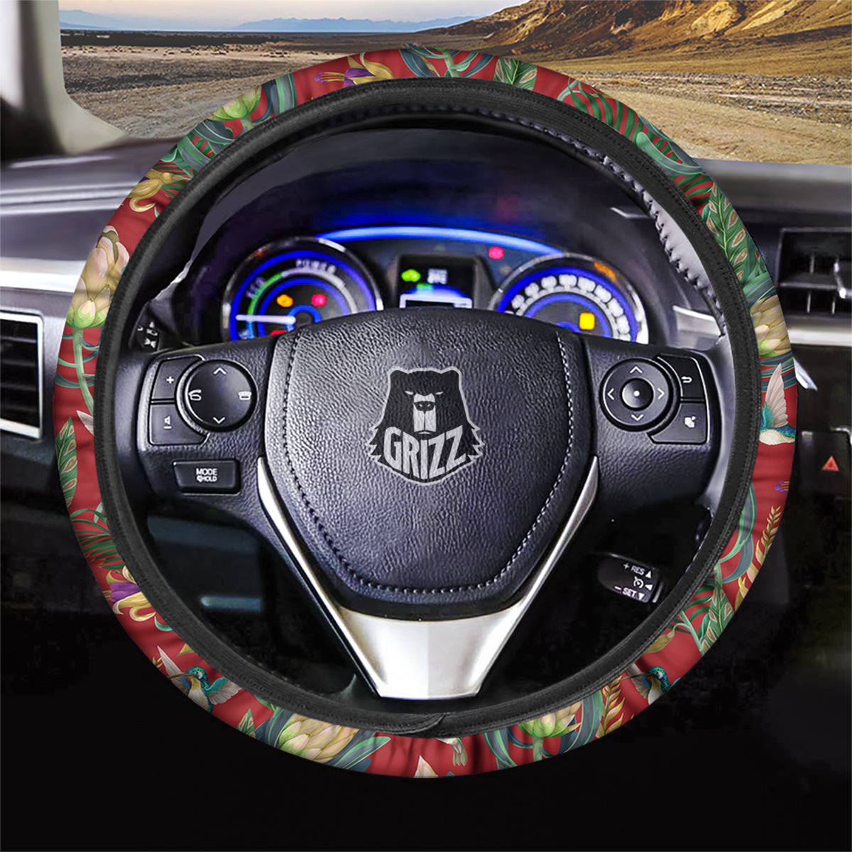 Hummingbird And Wild Flowers Print Pattern Car Steering Wheel Cover-grizzshop