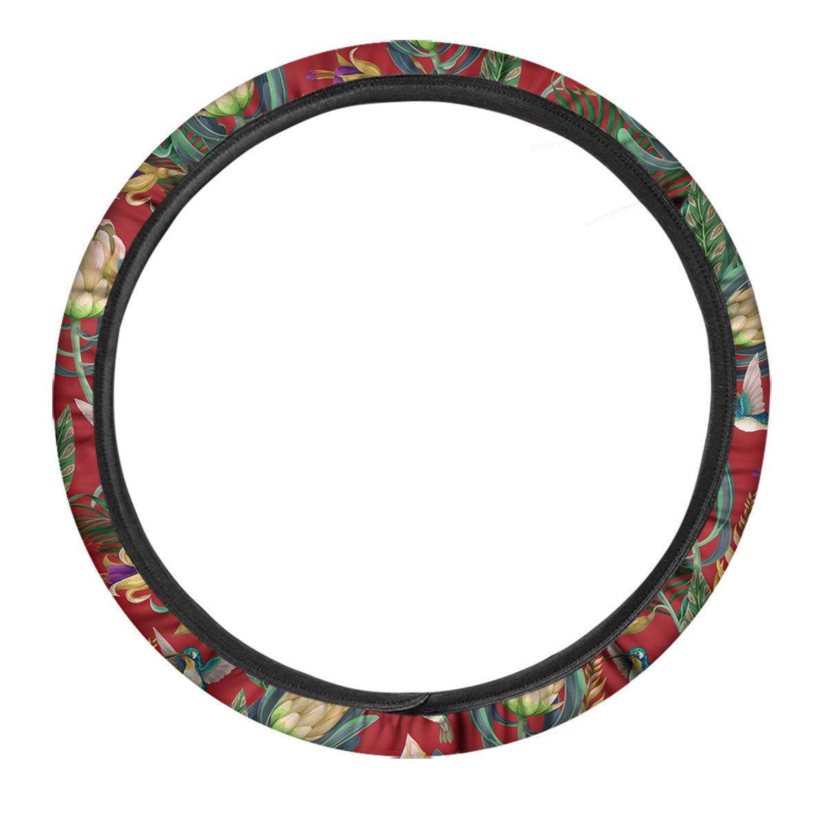 Hummingbird And Wild Flowers Print Pattern Car Steering Wheel Cover-grizzshop