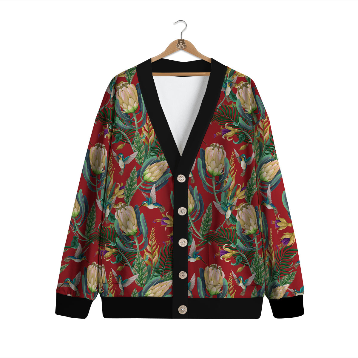 Hummingbird And Wild Flowers Print Pattern Cardigan-grizzshop