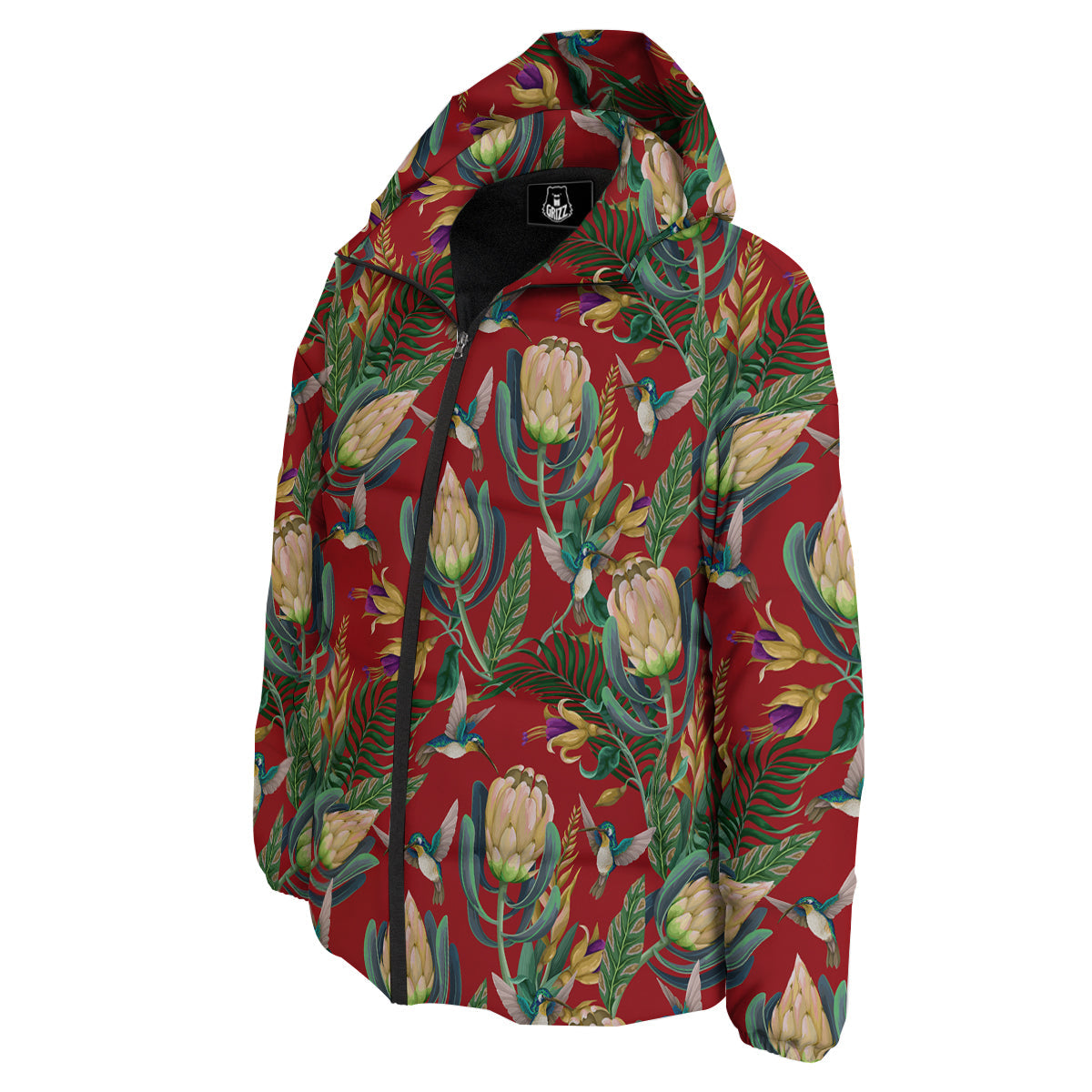 Hummingbird And Wild Flowers Print Pattern Down Jacket-grizzshop