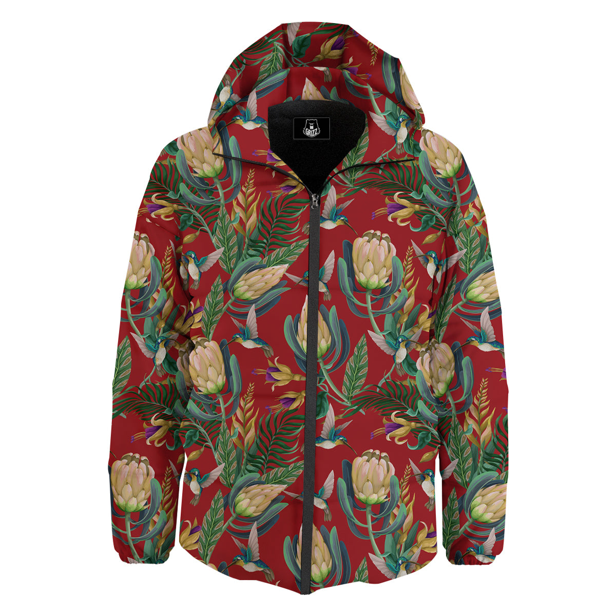 Hummingbird And Wild Flowers Print Pattern Down Jacket-grizzshop