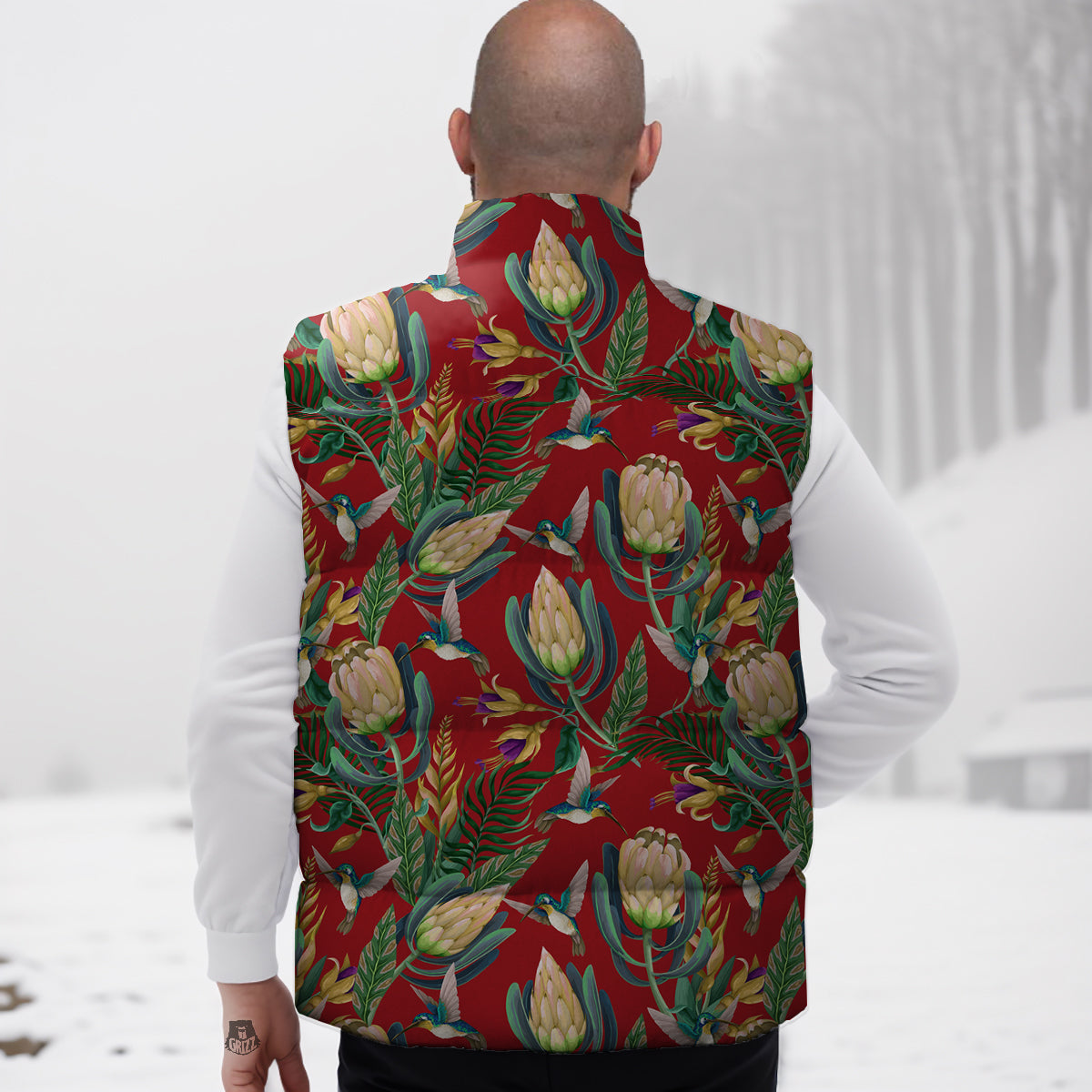 Hummingbird And Wild Flowers Print Pattern Down Vest