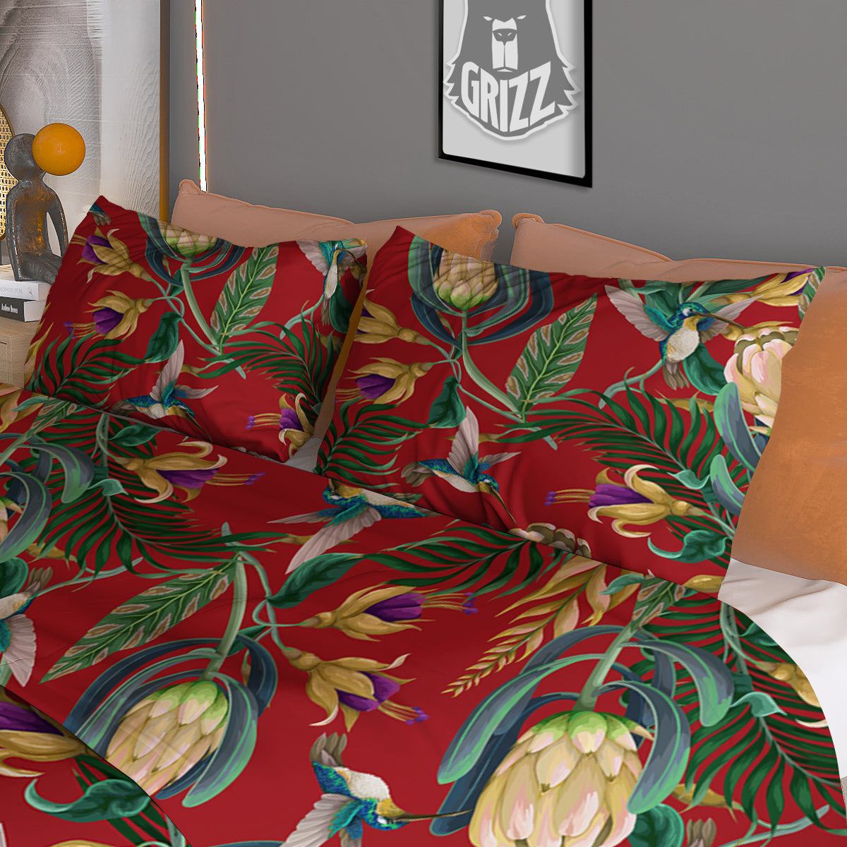 Hummingbird And Wild Flowers Print Pattern Duvet Cover Bedding Set