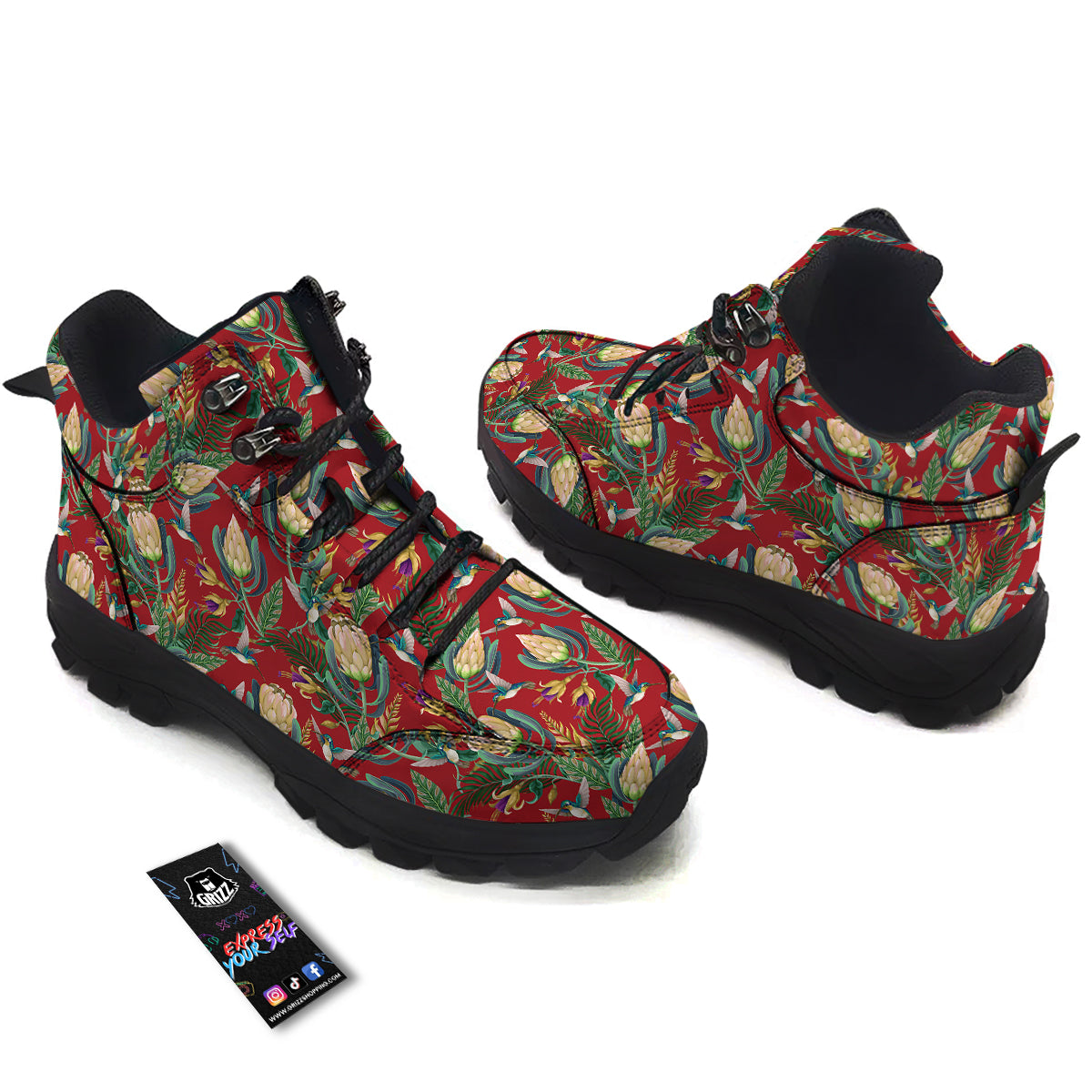 Hummingbird And Wild Flowers Print Pattern Hiking Shoes-grizzshop