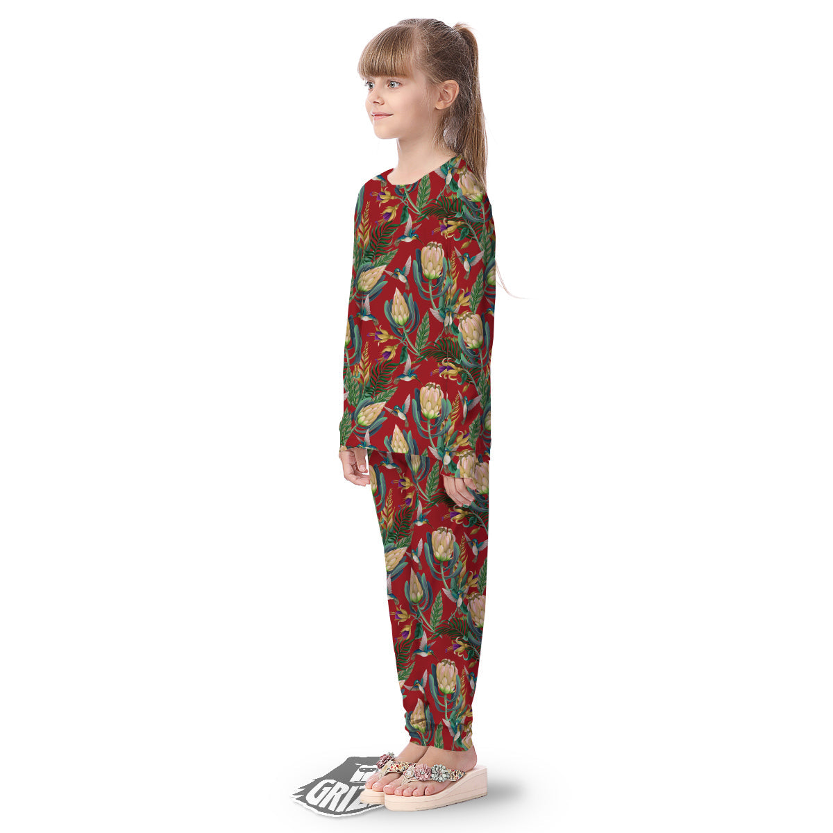 Hummingbird And Wild Flowers Print Pattern Kid's Pajamas-grizzshop