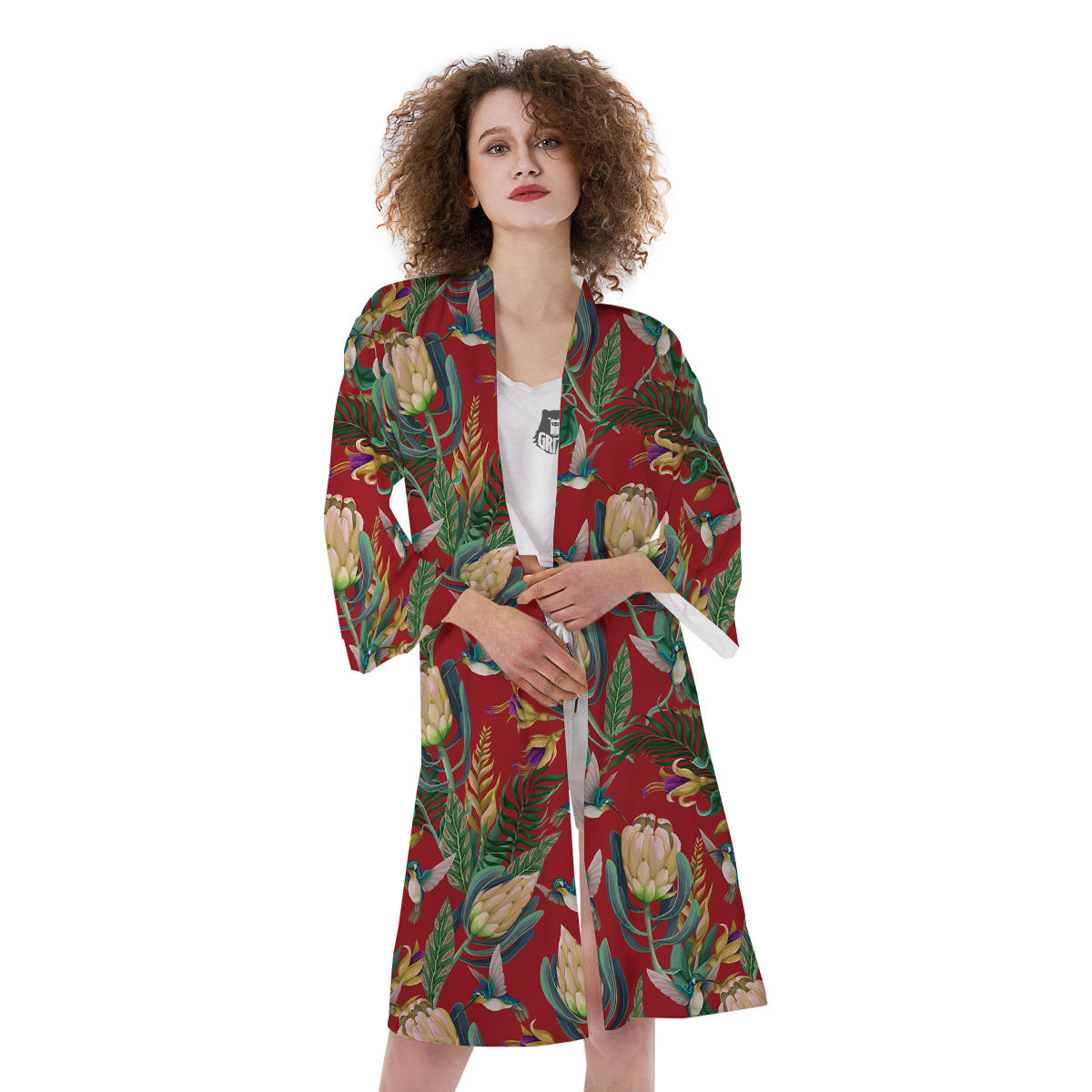 Hummingbird And Wild Flowers Print Pattern Kimono-grizzshop