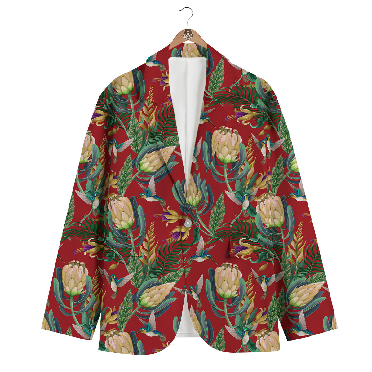 Hummingbird And Wild Flowers Print Pattern Men's Blazer-grizzshop