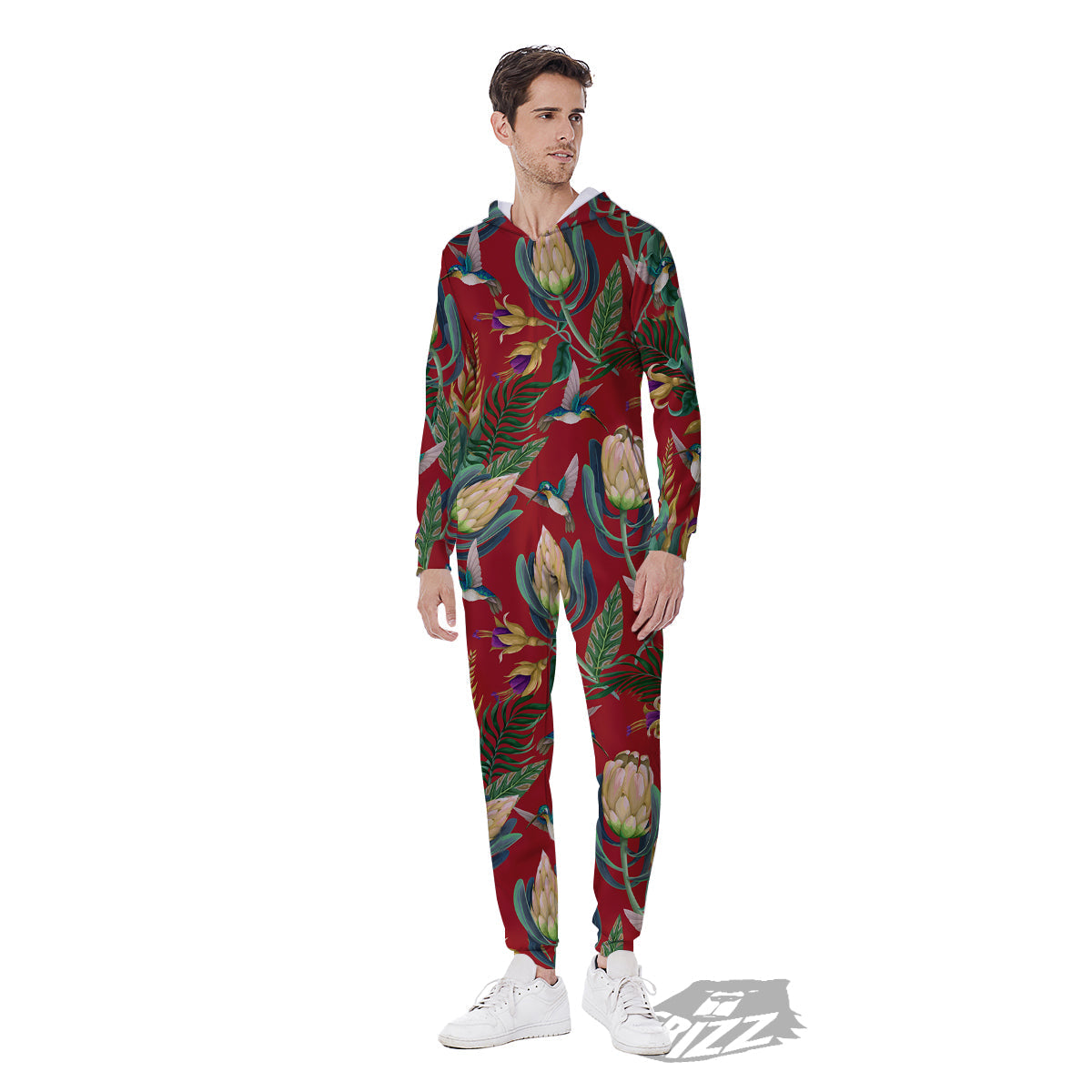 Hummingbird And Wild Flowers Print Pattern Men's Jumpsuit-grizzshop
