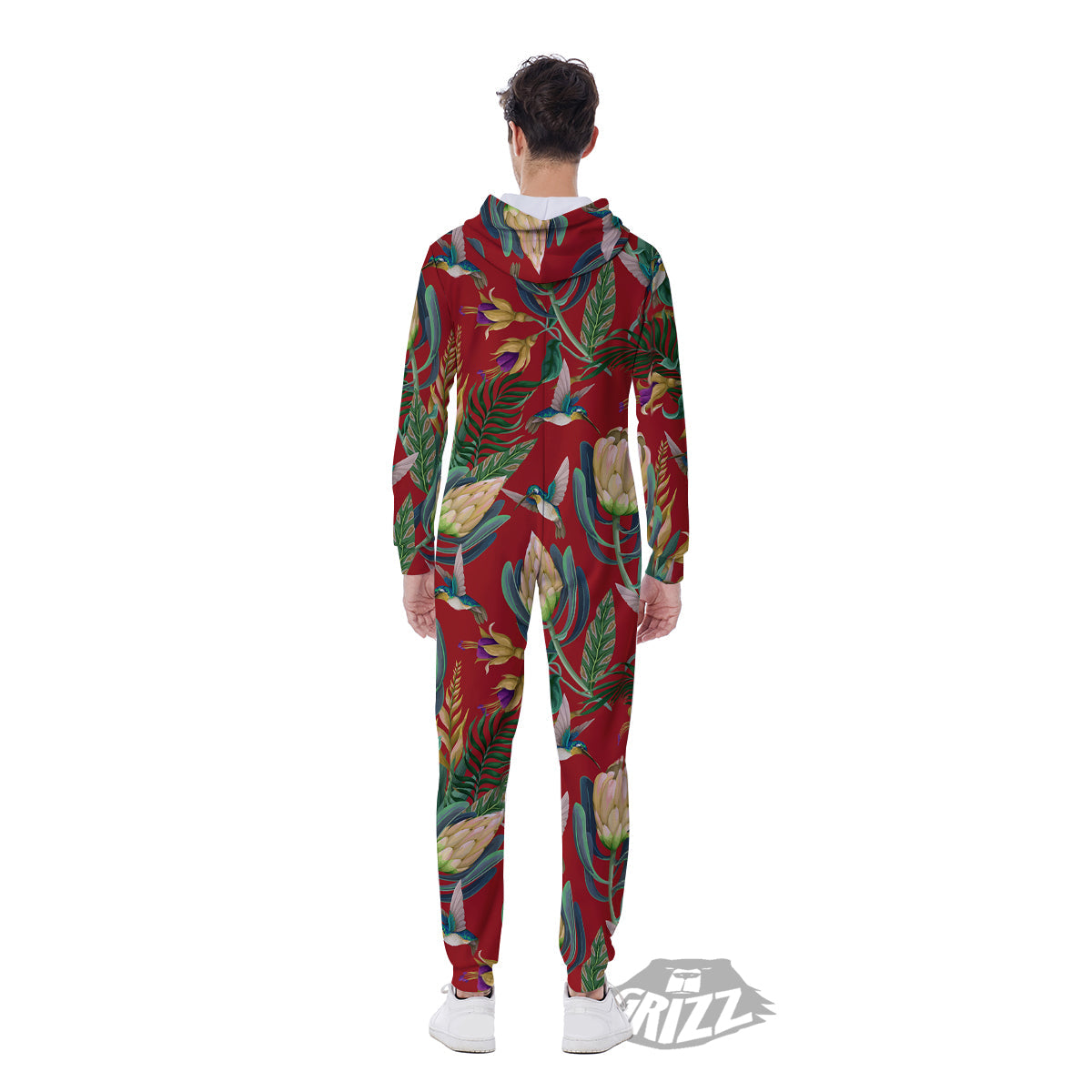 Hummingbird And Wild Flowers Print Pattern Men's Jumpsuit-grizzshop