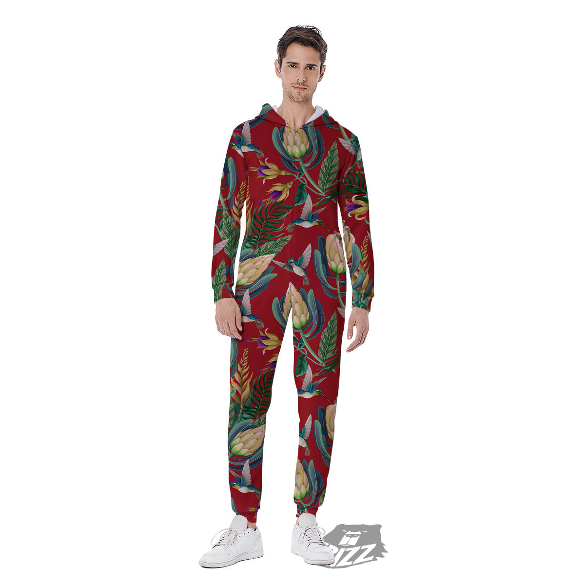 Hummingbird And Wild Flowers Print Pattern Men's Jumpsuit-grizzshop