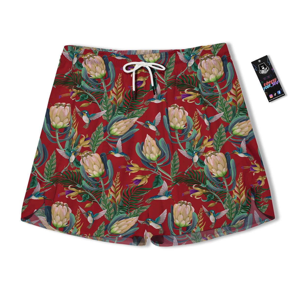 Hummingbird And Wild Flowers Print Pattern Men's Running Shorts-grizzshop