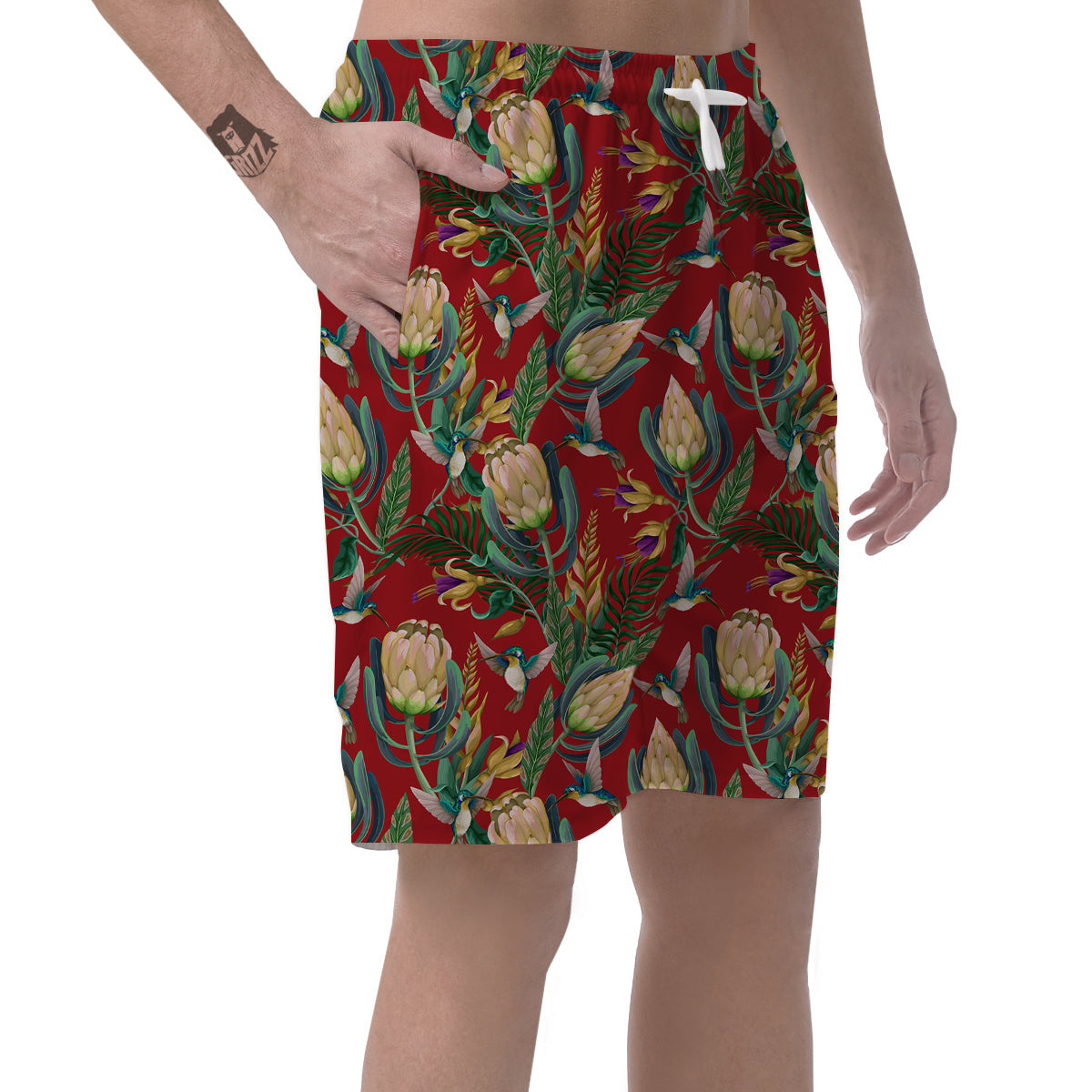 Hummingbird And Wild Flowers Print Pattern Men's Shorts-grizzshop