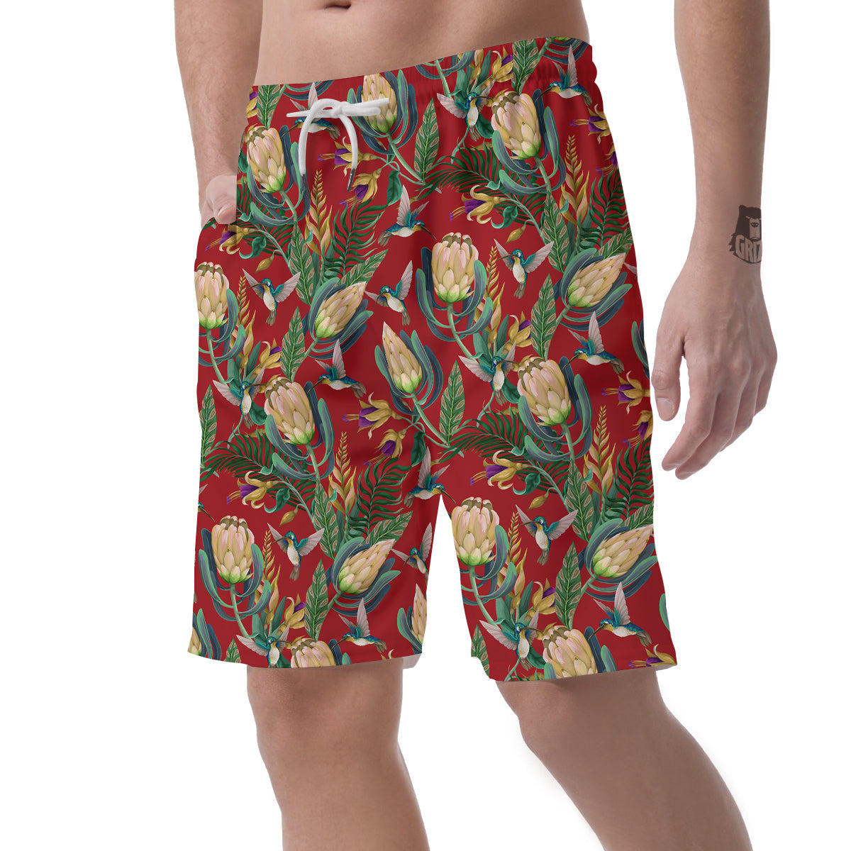 Hummingbird And Wild Flowers Print Pattern Men's Shorts-grizzshop