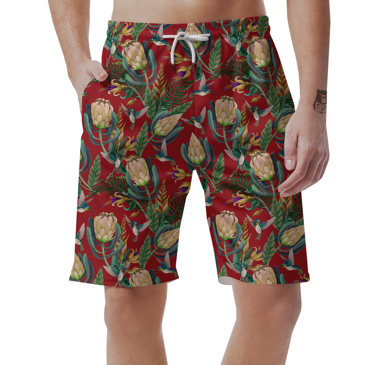 Hummingbird And Wild Flowers Print Pattern Men's Shorts-grizzshop