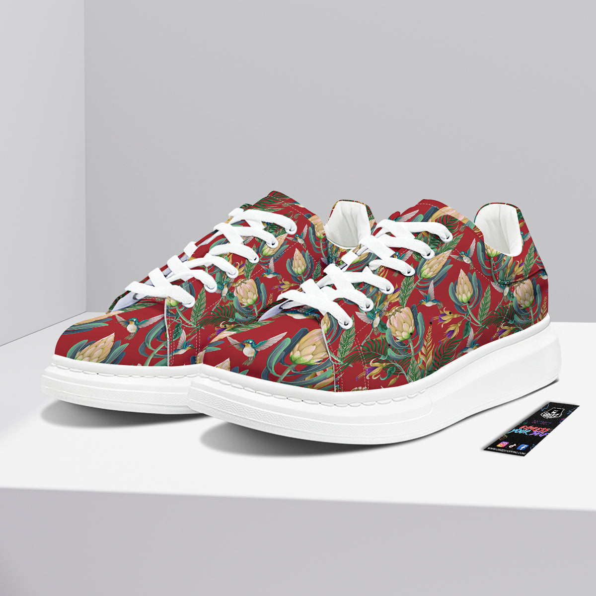 Hummingbird And Wild Flowers Print Pattern Platform Shoes-grizzshop