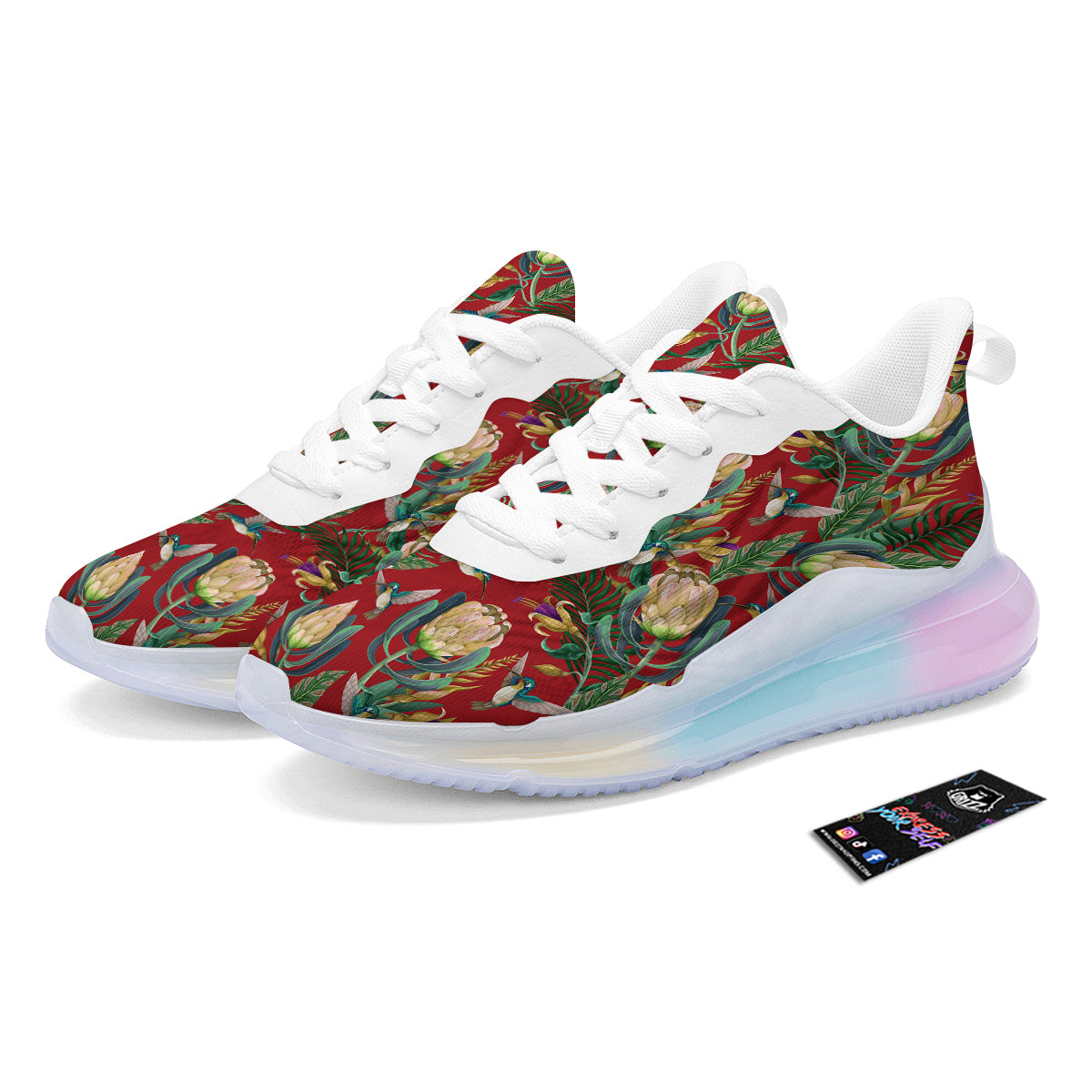 Hummingbird And Wild Flowers Print Pattern Running Sneakers-grizzshop