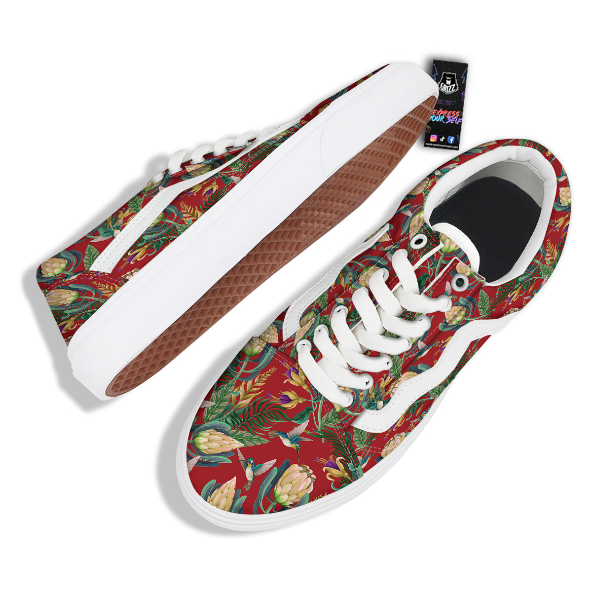 Hummingbird And Wild Flowers Print Pattern Skate Shoes-grizzshop