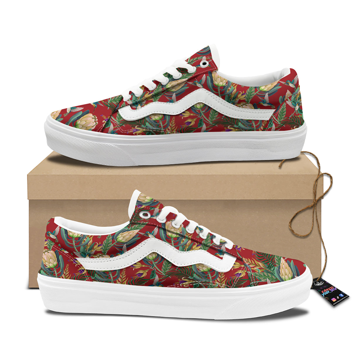 Hummingbird And Wild Flowers Print Pattern Skate Shoes-grizzshop