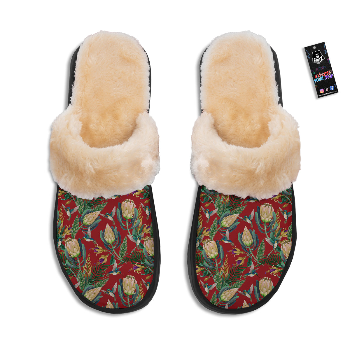 Hummingbird And Wild Flowers Print Pattern Slippers-grizzshop
