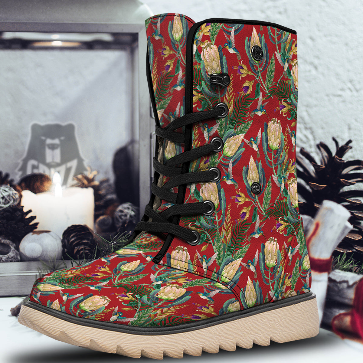 Hummingbird And Wild Flowers Print Pattern Snow Boots-grizzshop