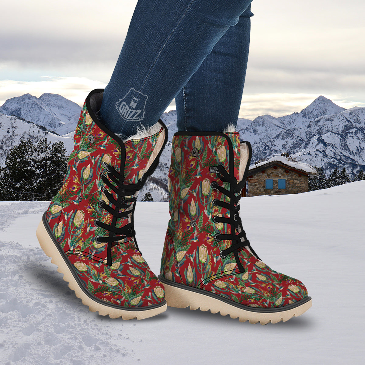 Hummingbird And Wild Flowers Print Pattern Snow Boots-grizzshop