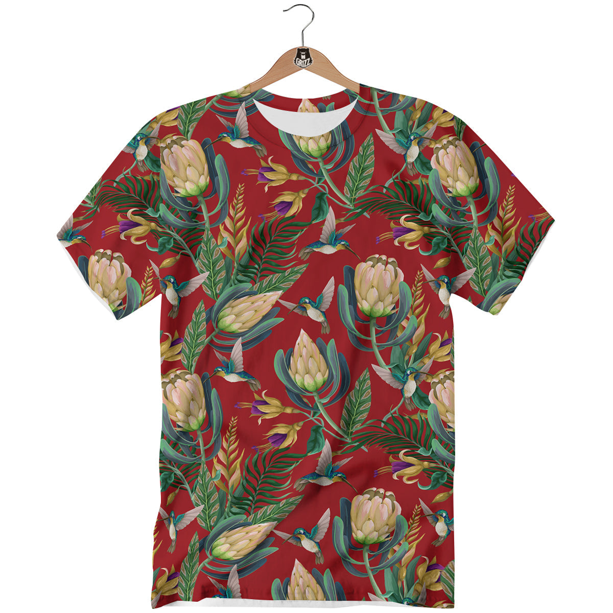 Hummingbird And Wild Flowers Print Pattern T-Shirt-grizzshop