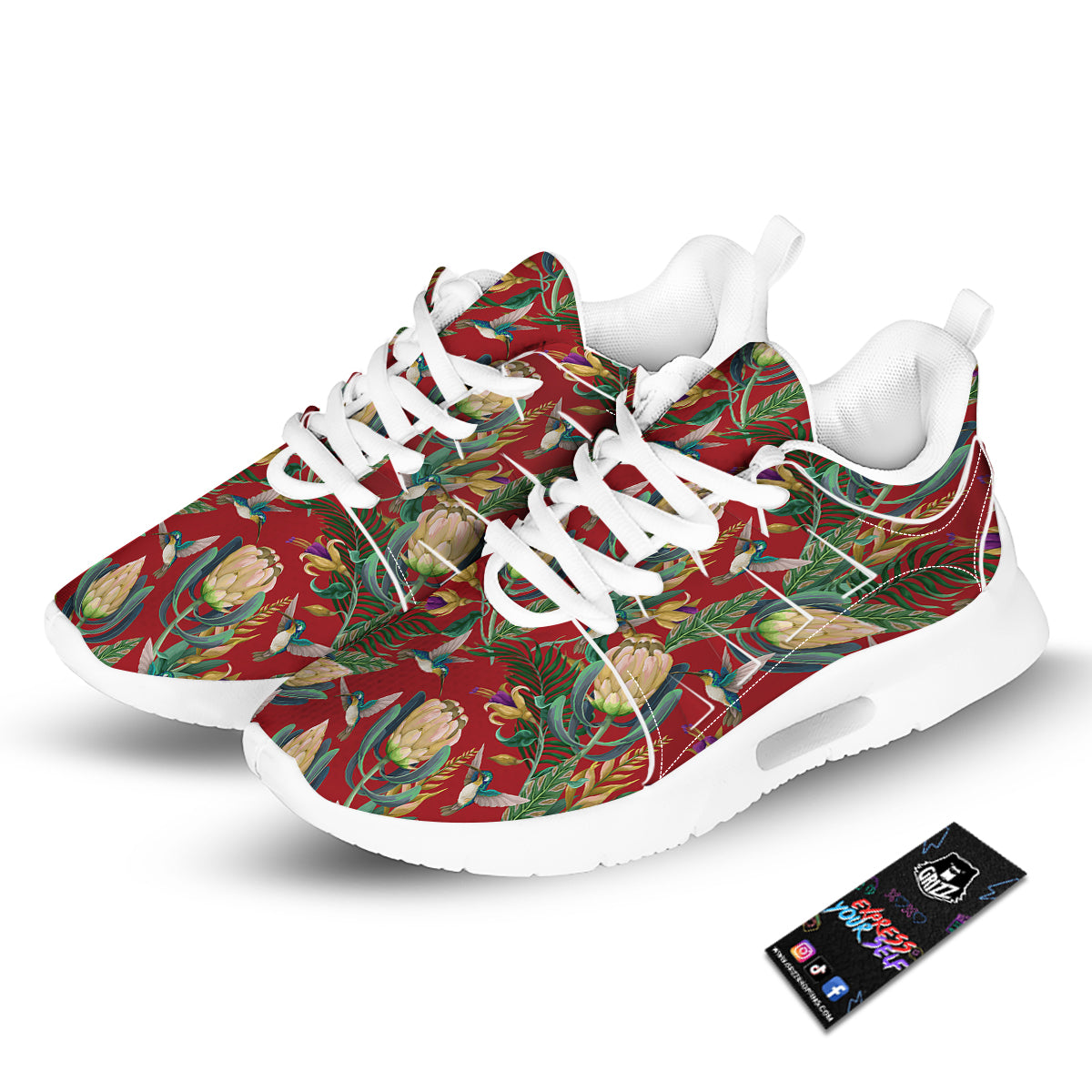 Hummingbird And Wild Flowers Print Pattern Tennis Shoes-grizzshop
