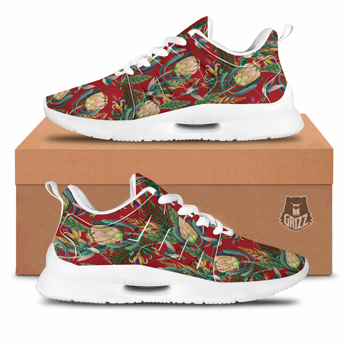 Hummingbird And Wild Flowers Print Pattern Tennis Shoes-grizzshop