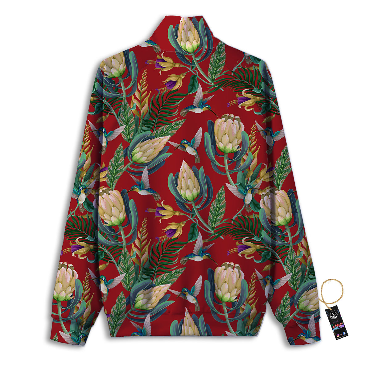 Hummingbird And Wild Flowers Print Pattern Track Jacket-grizzshop